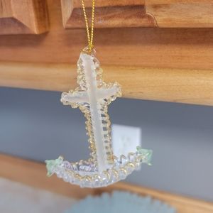 Handspun Glass Cross in a boat ornament